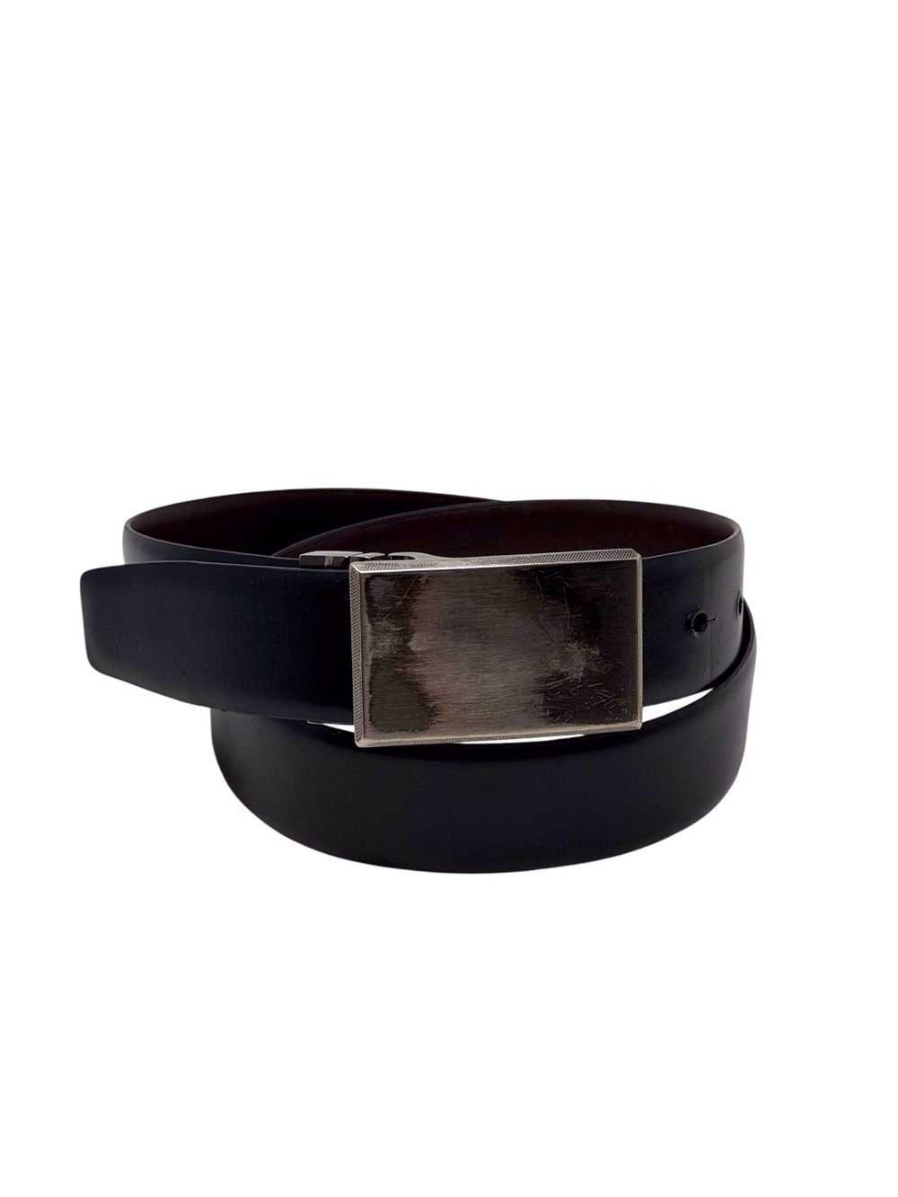 Bonded leather Classic Black Belt with Rectangular metal Buckle men’s size 32